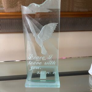 Glass Art with Dove Design, “Peace I leave with you.” John 14:21